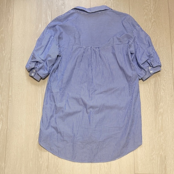 Zara Women's Blue Striped Button Down Puffed Sleeve Shirt - Picture 8 of 8